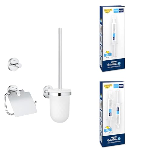 GROHE Start Cosmopolitan - WC- Set 3-in-1 + Kleber (Material: Glas/ Metall, verdeckte Befestigung, zum Kleben oder Bohren), chrom, 41204000 von GROHE