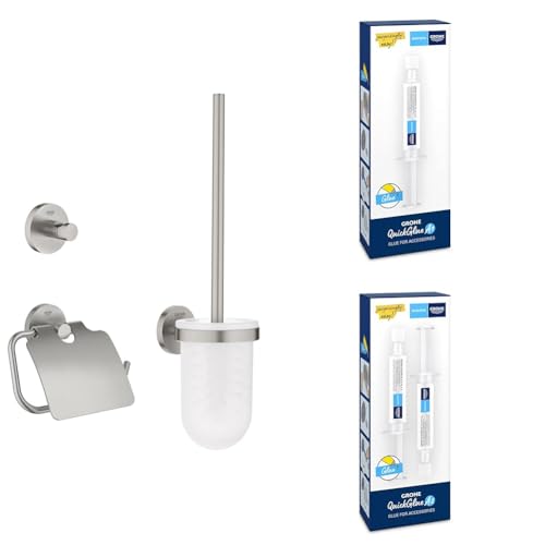 GROHE Start Cosmopolitan - WC- Set 3-in-1 + Kleber (Material: Glas/ Metall, verdeckte Befestigung, zum Kleben oder Bohren), supersteel, 41204DC0 von GROHE