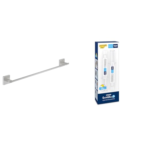 GROHE Start Cube - Badetuchhalter (Stichmaß 558 mm, verdeckte Befestigung, Material: Metall), supersteel, 41089DC0 + Kleber- Set für BadAccessoires von GROHE