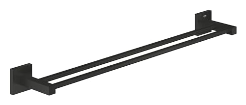 GROHE Start Cube, Doppel-Handtuchhalter (für 2 große Handtücher, 65cm breit, Bohrabstand 60cm, inkl. Dübel und Schrauben, verdeckte Befestigung), eckig, schwarz, 411042430 von GROHE