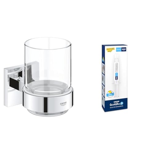 GROHE Start Cube - Glas mit Halter (verdeckte Befestigung, Material: Glas/Metall), chrom, 41097000 + Kleber für BadAccessoires von Grohe