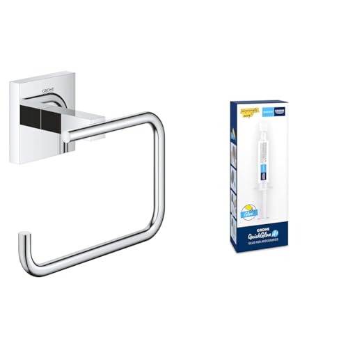 GROHE Start Cube - Papierhalter (ohne Deckel, verdeckte Befestigung, Material:Metall), Chrom, 40978000 + Kleber für BadAccessoires von Grohe