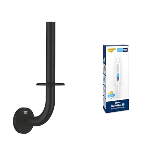 GROHE Start Cube - Reservepapierhalter- Set (Material: Metall, inkl. QuickGlue A1: Klebeset für einen Klebepunkt, verdeckte Befestigung), matt schwarz, 411862430 von GROHE
