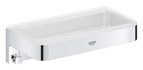 GROHE Start Cube, Seifenschale für die Dusche oder Badewanne, ohne Bohren (zum Kleben oder Bohren, inkl. Schrauben & Dübel, ohne Kleber, verdeckte Befestigung, langlebig), eckig, chrom, 41107000 von GROHE