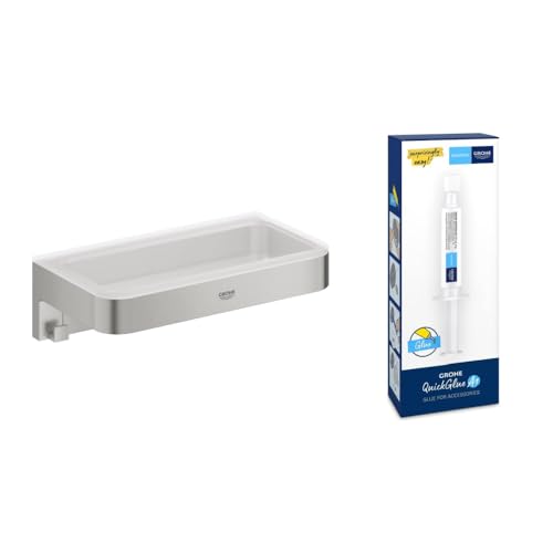 GROHE Start Cube - Seifenschale mit Halter (verdeckte Befestigung, Material: Glas/Metall), supersteel, 41096DC0 + Kleber für BadAccessoires von Grohe