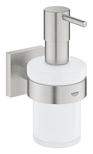 GROHE Start Cube - Seifenspender mit Halter (Füllmenge 160ml, verdeckte Befestigung, Material: Glas/ Metall), supersteel, 41098DC0 von Grohe