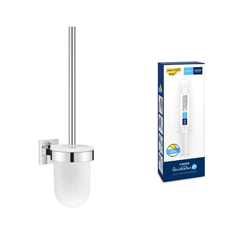 GROHE Start Cube - Toilettenbürstengarnitur (Wandmontage, verdeckte Befestigung, Material: Glas/Metall), Chrom, 40977000 + Kleber für BadAccessoires von Grohe