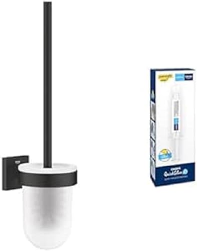 GROHE Start Cube - Toilettenbürstengarnitur- Set (Material: Metall, inkl. QuickGlue A1: Klebeset für einen Klebepunkt, verdeckte Befestigung), matt schwarz, 409772430 von Grohe