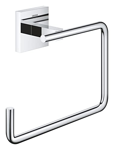 GROHE Start Cube, Handtuchring ohne Bohren (Handtuchhalter eckig, zum Kleben oder Bohren, inkl. Schrauben & Dübel, ohne Kleber, 5kg belastbar, verdeckte Befestigung), eckig, chrom, 40975000 von GROHE