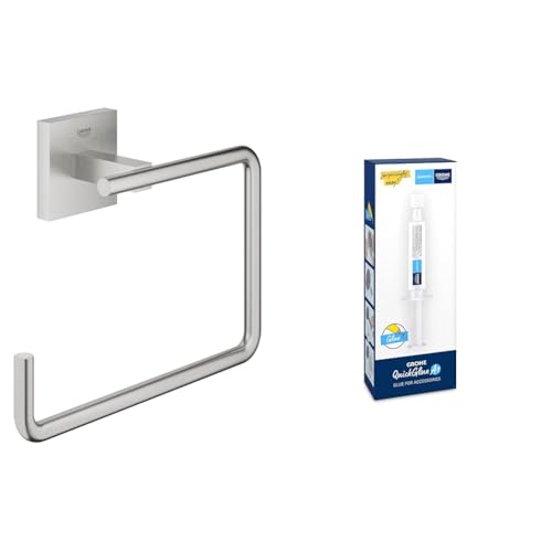 GROHE Start Cube - WC- Papierhalter (verdeckte Befestigung, Material: Metall), supersteel, 40975DC0 + Kleber für BadAccessoires von GROHE