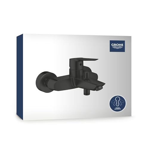 GROHE Start - Badewannenarmatur (Duscharmatur für Badewanne, Auto-Umstellung Wanne/Brause, integriertes Rücklaufventil, Metallhebel, S-Anschlüsse, Mischbatterie für das Bad), schwarz, 322782432 von GROHE