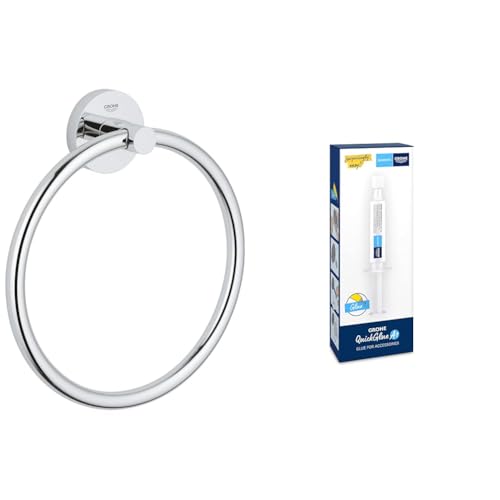 GROHE Start - Handtuchring + Kleber (Material: Metall, verdeckte Befestigung, zum Kleben oder Bohren), Chrom, 41174000 von GROHE