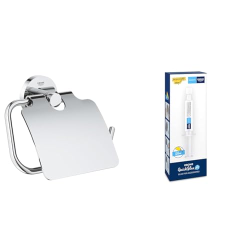 GROHE Start - Papierhalter (Material: Metall, verdeckte Befestigung, mit Deckel, langlebig), Chrom, 41179000 + Kleber für Badaccessoires von Grohe