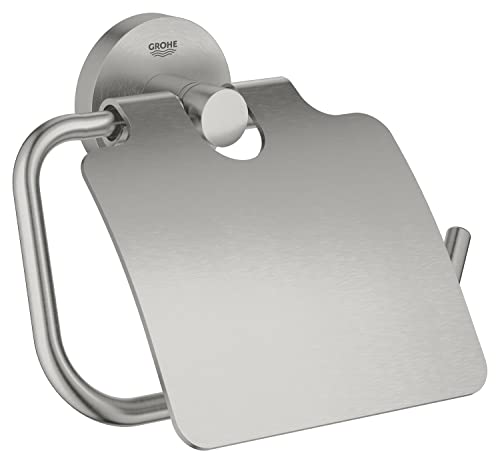 GROHE Start - Papierhalter (Material: Metall, verdeckte Befestigung, mit Deckel, zum Kleben oder Bohren), supersteel, 41179DC0 von GROHE