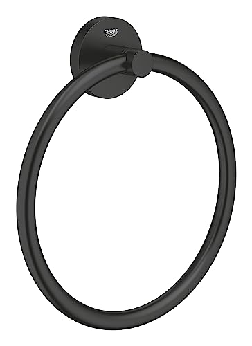 GROHE Start, Handtuchhalter ohne Bohren (Handtuchring für das Badezimmer, zum Bohren oder Kleben, inkl. Schrauben & Dübel, ohne Kleber, verdeckte Befestigung), rund,, schwarz, 411742430 von GROHE