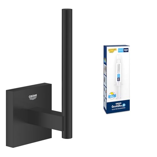 GROHE Start - Reservepapierhalter- Set (Material: Metall, inkl. QuickGlue A1: Klebeset für einen Klebepunkt, verdeckte Befestigung), matt schwarz, 409792430 von GROHE