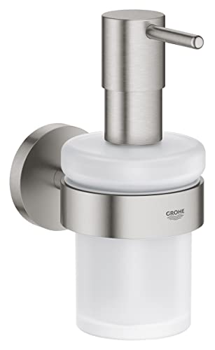 GROHE Start - Seifenspender mit Halter (Füllmenge 160ml, Material: Glas/Metall, verdeckte Befestigung, zum Kleben oder Bohren), supersteel, 41195DC0 von GROHE