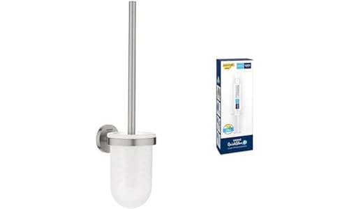 GROHE Start - Toilettenbürstengarnitur (Material: Glas/Metall, Wandmontage, verdeckte Befestigung), supersteel, 41185DC0 + Kleber für Badaccessoires von Grohe