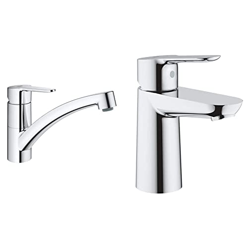 GROHE StartEco - Einhand- Spültischarmatur (Schwenkbereich 140°, langlebige Oberfläche, flacher Auslauf), chrom, 31685000 & BauEdge | Badarmatur- Einhand-Waschtischbatterie, S-Size von Grohe