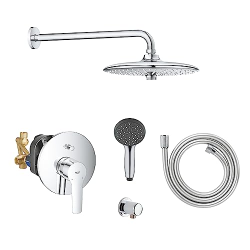 GROHE Vitalio 260 - Dusch- Installationsset (inkl. Einhand- Wannenbatterie, 1500mm Brauseschlauch, Testsieger- Handbrause, 260mm Kopfbrause), rund, chrom von Grohe