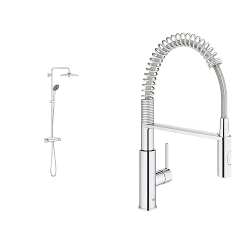 GROHE Vitalio Joy 260 - Duschsystem mit Thermostatbatterie & Get - Einhand- Spültischbatterie (mit herausziehbarer Brause, Profi Brause, einfache Rückführung), chrom, 30361000 von Grohe
