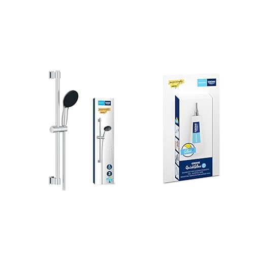 Grohe Vitalio 110 - Brausestangenset extra wassersparend ~6l/min + Kleber (2 Strahlarten, Brausestange 90cm, Kleben oder Bohren), rund, chrom von GROHE
