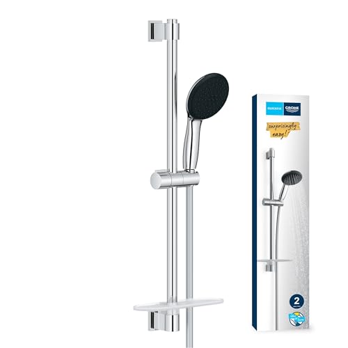 GROHE Vitalio 110 - Brausestangenset ~14l/min (2 Strahlarten, Brausestange 60cm + Ablage, Kleben oder Bohren), rund, chrom, 26952001 von Grohe