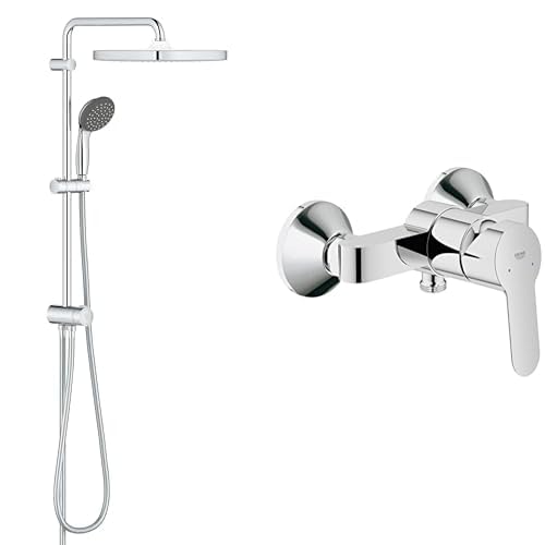 GROHE Vitalio Start 250 Cube Flex - Duschsystem (wassersparend), eckig, chrom & BauEdge - Badewannenarmatur (integriertes Rücklaufventil, automatische Umstellung für Badewanne und Dusche), chrom von Grohe