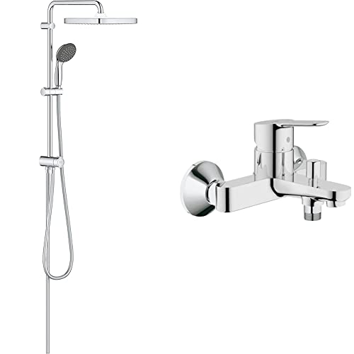 GROHE Vitalio Start 250 Cube Flex - Duschsystem (wassersparend), eckig, chrom & BauEdge - Badewannenarmatur (integriertes Rücklaufventil, automatische Umstellung für Badewanne und Dusche), chrom von Grohe