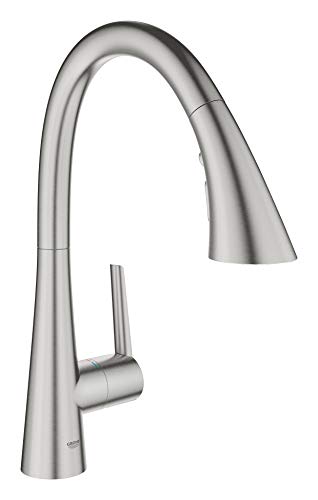 GROHE Zedra - Einhand-Spültischbatterie (langlebige Oberfläche, 3 Strahlarten, Schwenkbereich 360°), supersteel, 32294DC2, Edelstahl von Grohe