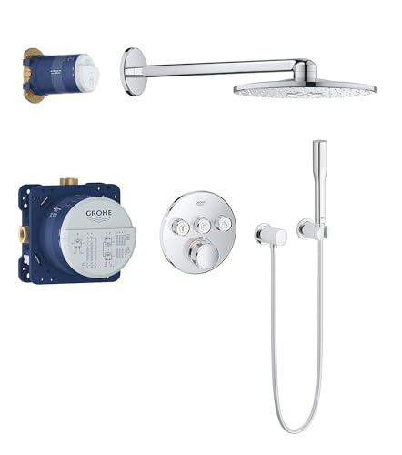 GROHE Grohtherm SmartControl - Duschsystem Komplettset (inkl. Thermostat, Kopfbrause-Set, Stabhandbrause, Brauseschlauch), rund, chrom, 34705000 von Grohe