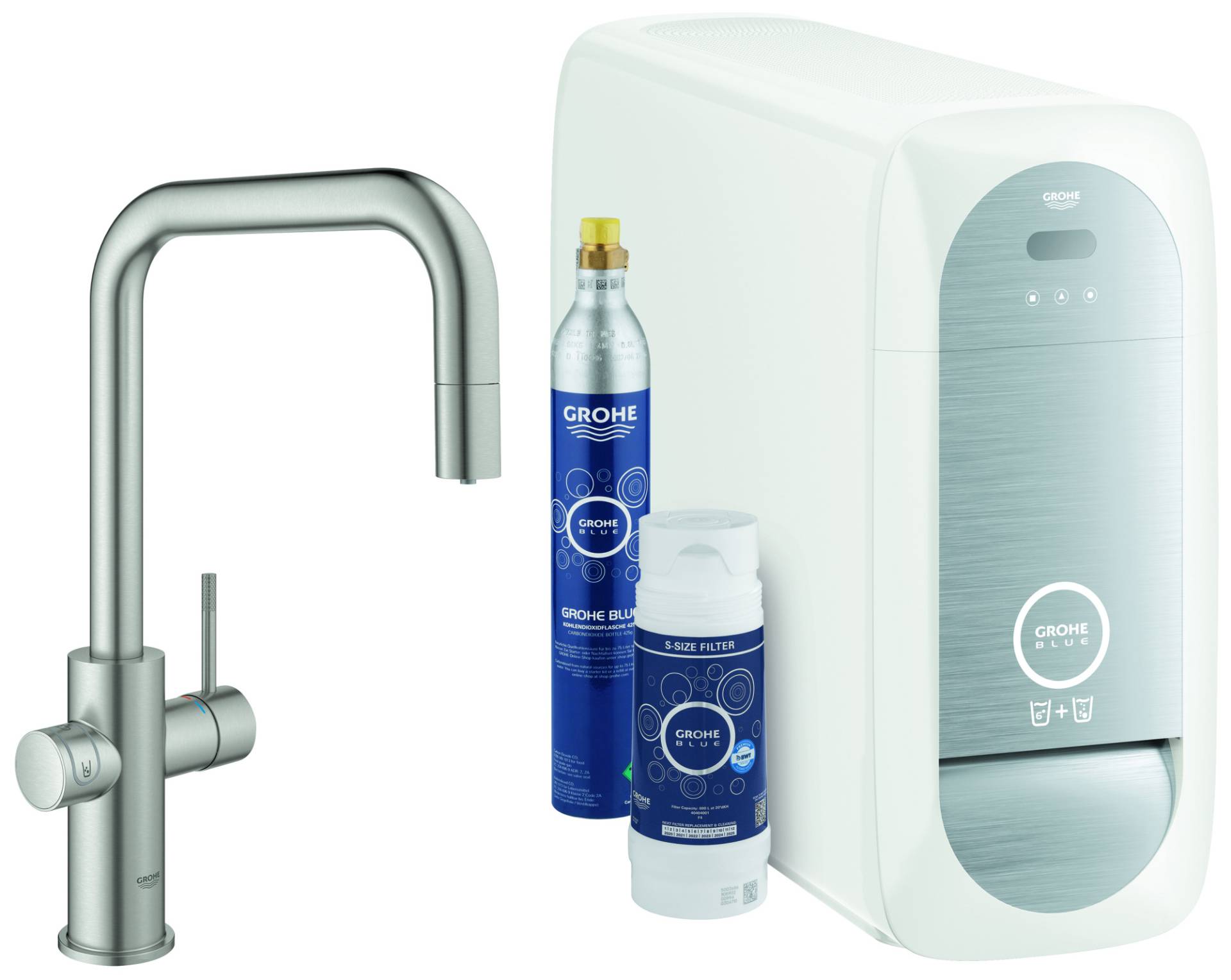 Grohe Blue Home U-Auslauf Starter Kit Einhand-Spültischbatterie mit Filterfunktion, mit Kühler und WIFI, Mousseurauslauf, 31543DC0 Grohe Blue Home U-Auslauf Starter Kit Einhand-Spültischbatterie mit Filterfunktion, mit Kühler und WIFI, Mousseurauslauf, 31543DC0 von Grohe