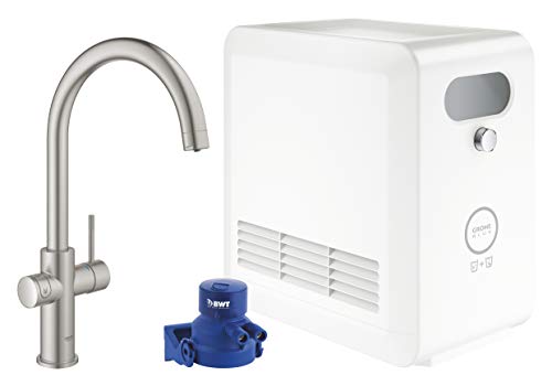 GROHE Blue Pro - C-Auslauf Starter Kit (Kühl-, Filter- und Sprudelfunktion, Bluetooth & WiFi), supersteel, 31323DC2 von Grohe