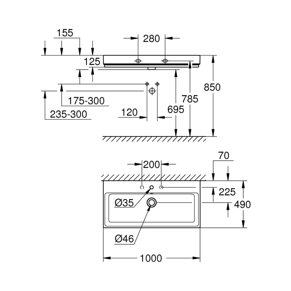 Grohe Cube Keramik Waschtisch 100 cm alpinweiß 3938600H 3938600H von Grohe