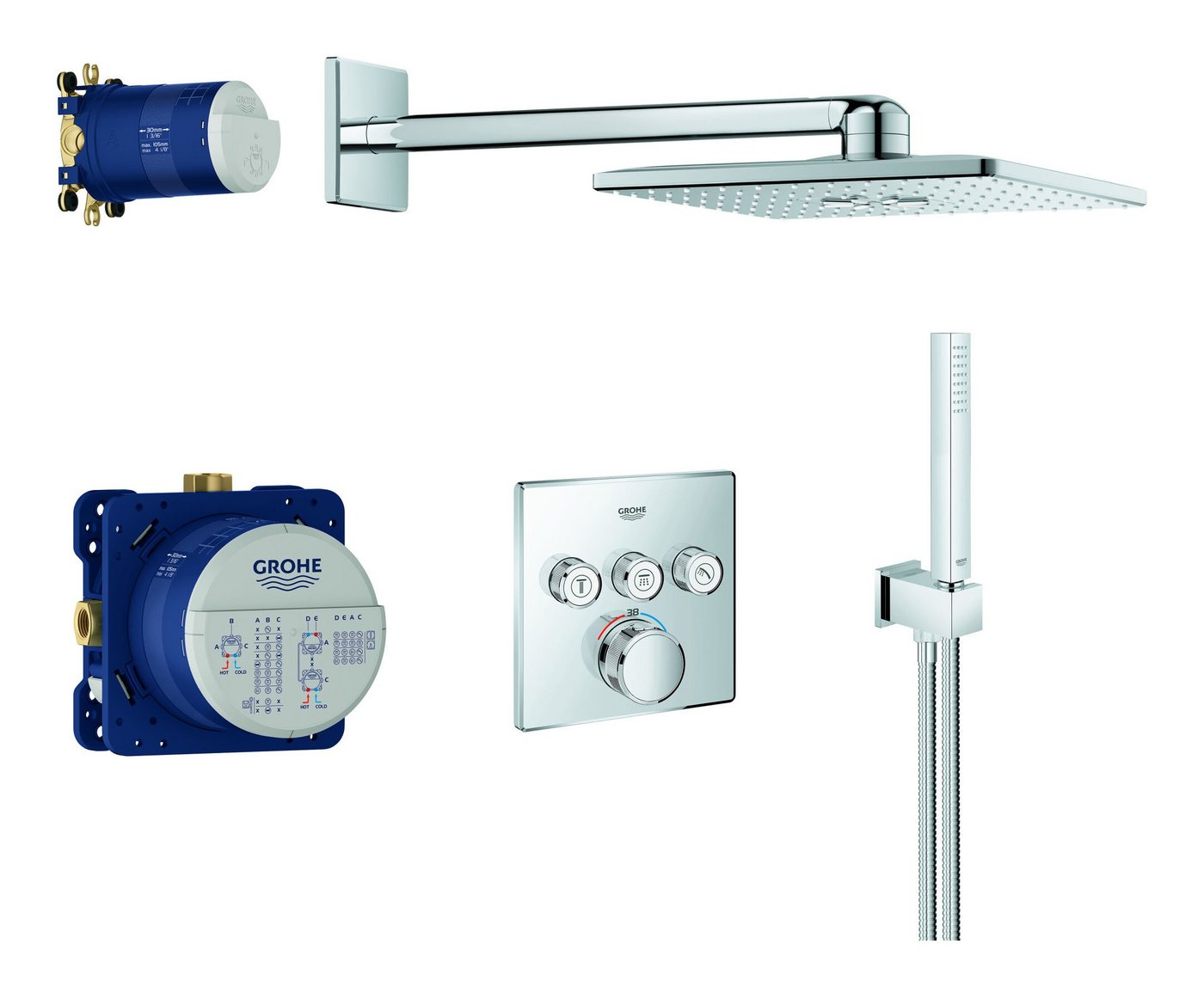 Grohe Duschsystem Grohtherm SmartControl, Duschsystem m. Rainshower SmartActive 310 Cube u. TwistStop von Grohe