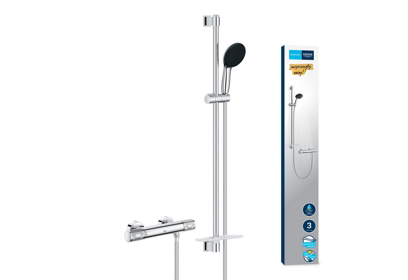 Grohe Duschsystem Precision Feel Thermostat Brausebatterie, Quickfix, chrom (34853001) von Grohe