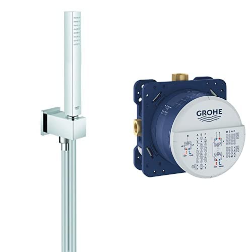 Grohe Euphoria Cube Stick, Wandhalterset mit integriertem Wandschlussbogen, 1 Strahlart, 26405000 & Rapido SmartBox (UP-Rohinstallationen, Unterputz-Einbaukörper, DN 15) 35600000 von GROHE