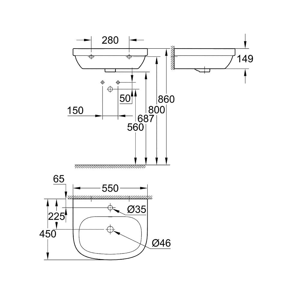 Grohe Euro Keramik Waschtisch 55 cm alpinweiß 39336000 39336000 von Grohe