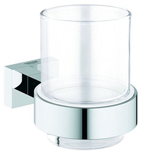 GROHE Essentials Cube | Badaccessoires - Glas mit Halter | 40755001, Silber von Grohe