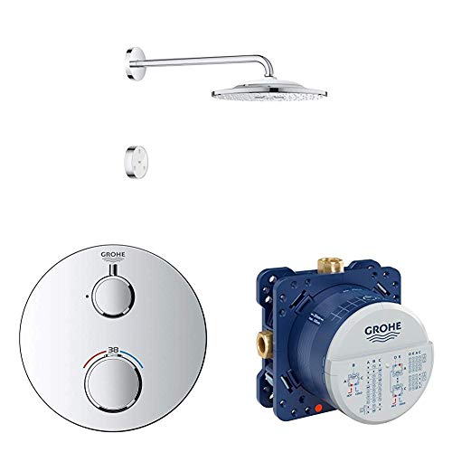 Grohe Grohtherm Connect | Bundle mit Fertigmontageset, Kopfbrause, Brausebatterie (Rund) und Unterputzkörper| Rundes Design, Wandmontage von Grohe