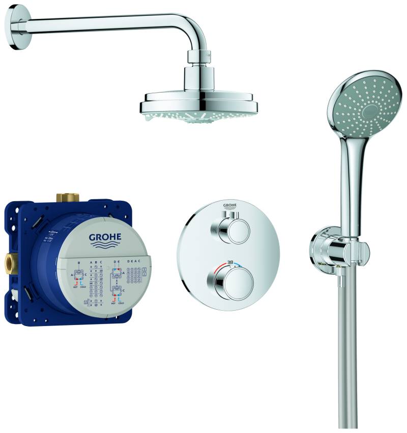 Grohe Grohtherm Duschsystem Unterputz mit Rainshower Cosmopolitan 160, integrierte 2-Wege-Umstellung, 2 Verbraucher, chrom, 34735000 von Grohe