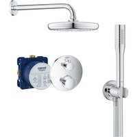 Grohtherm Unterputz Brausegarnitur mit Thermostat, Kopfbrause 210 mm + Handbrause mit Wandhalterung, Chrom - Grohe von Grohe