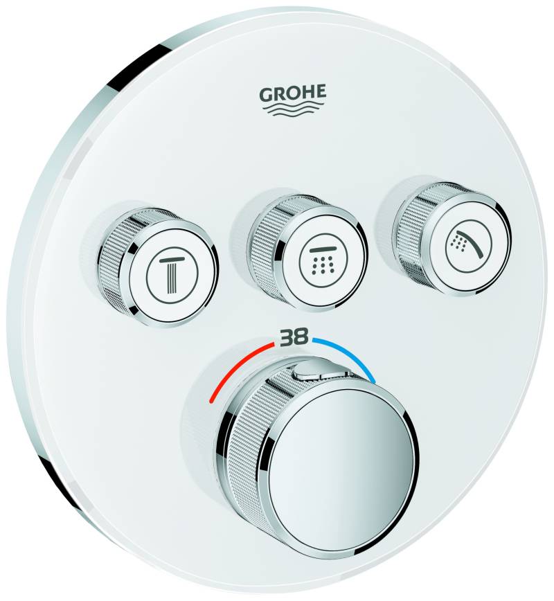 Grohe Grohtherm SmartControl Thermostat mit drei Absperrventilen, Wandrosette rund, moon white, 29904LS0 von Grohe