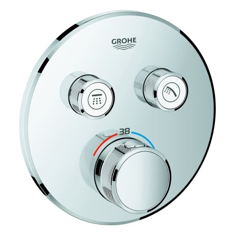 Grohe Grohtherm SmartControl Thermostat mit zwei Absperrventilen, Wandrosette rund, Farbe: hard graphite gebürstet von Grohe