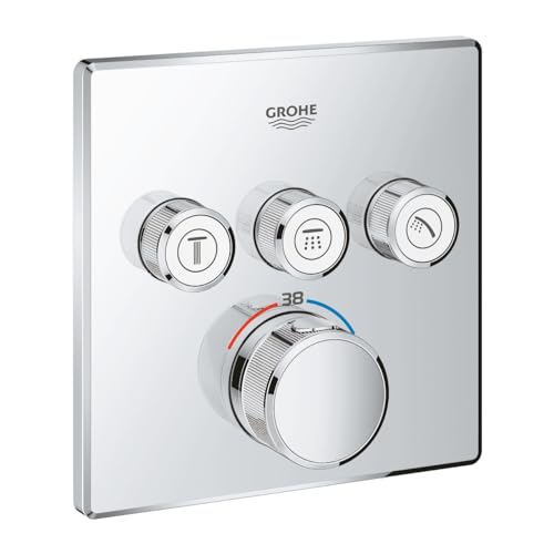 GROHE Grohtherm Smartcontrol, Duscharmatur Thermostat Unterputz (3 Absperrventile, ultraflaches Design, Wandrosette aus Metall, Fertigmontageset, ohne Rohbau-Set SmartBox) eckig, chrom, 29126000 von GROHE