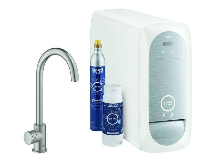 Grohe Küchenarmatur Blue Home Mono Starterkit Spültischarmatur mit C-Auslauf, Supersteel von Grohe