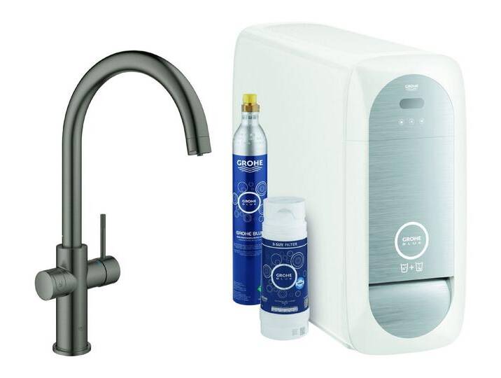 Grohe Küchenarmatur Blue Home Starterkit Spültischarmatur mit C-Auslauf, Hard graphite gebürstet von Grohe