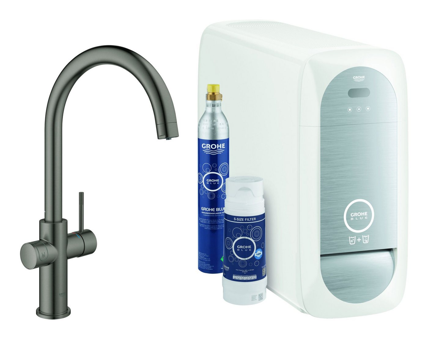 Grohe Küchenarmatur Blue Home Starterkit Spültischarmatur mit C-Auslauf - Hard Graphite gebürstet von Grohe