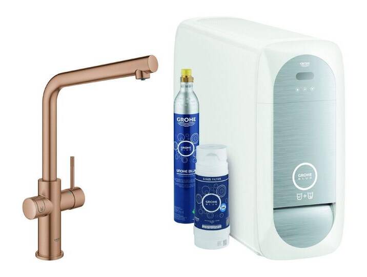 Grohe Küchenarmatur Blue Home Starterkit Spültischarmatur mit L-Auslauf, Warm sunset gebürstet von Grohe