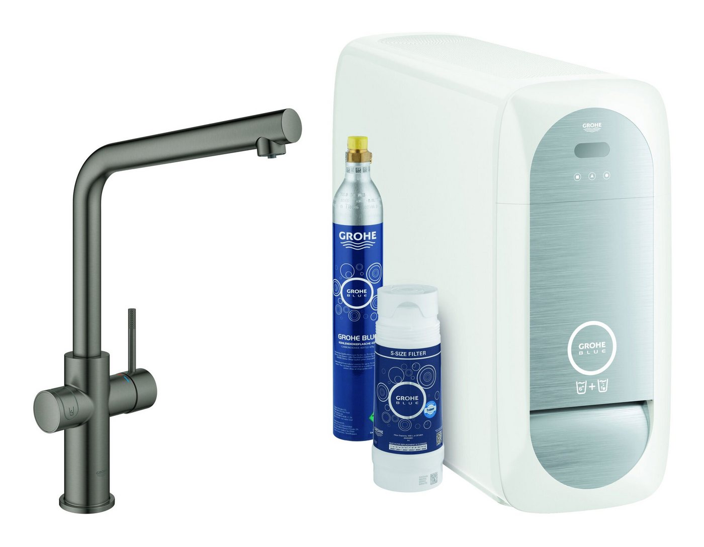 Grohe Küchenarmatur Blue Home Starterkit Spültischarmatur mit L-Auslauf - Hard Graphite gebürstet von Grohe